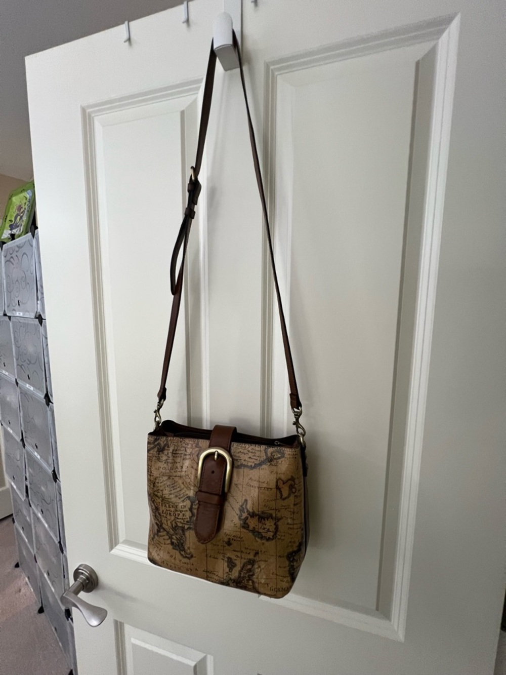 Patricia Nash Brown Map-Print Leather Crossbody Bag
